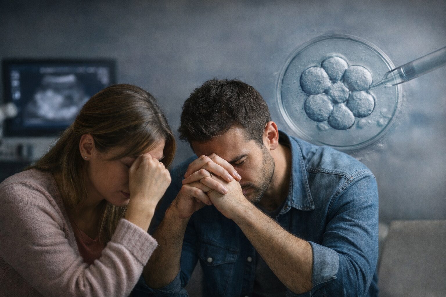 Ζευγάρι σε συναισθηματική φόρτιση μετά από αποτυχημένη εξωσωματική γονιμοποίηση με καλής ποιότητας έμβρυα